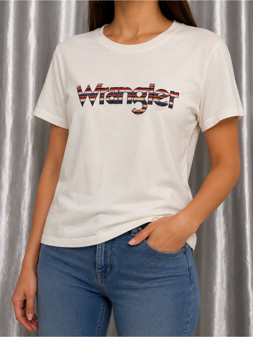 Wrangler Rancher Shirts Women’s Small White Serape Stripe Logo Graphic T-Shirt